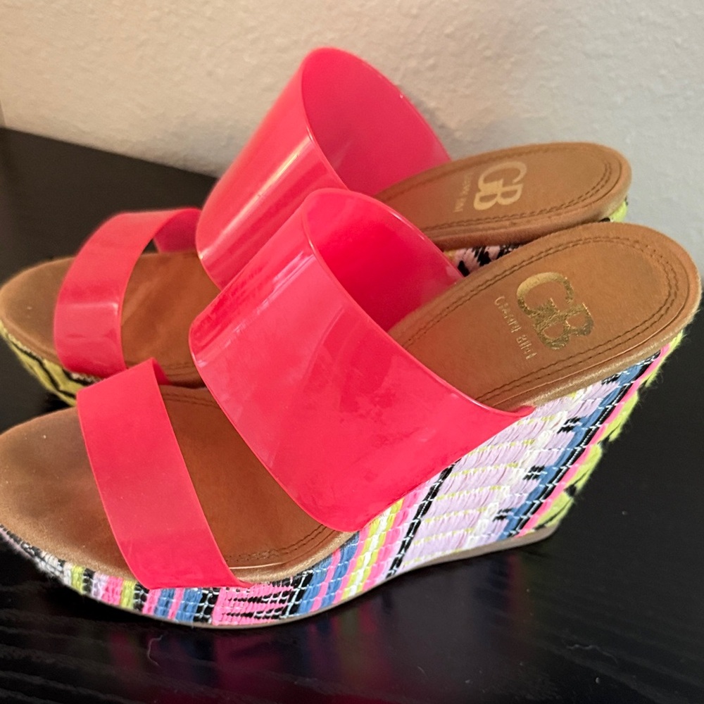 Gianni Bini Pink and Multicolor Wedge Sandals